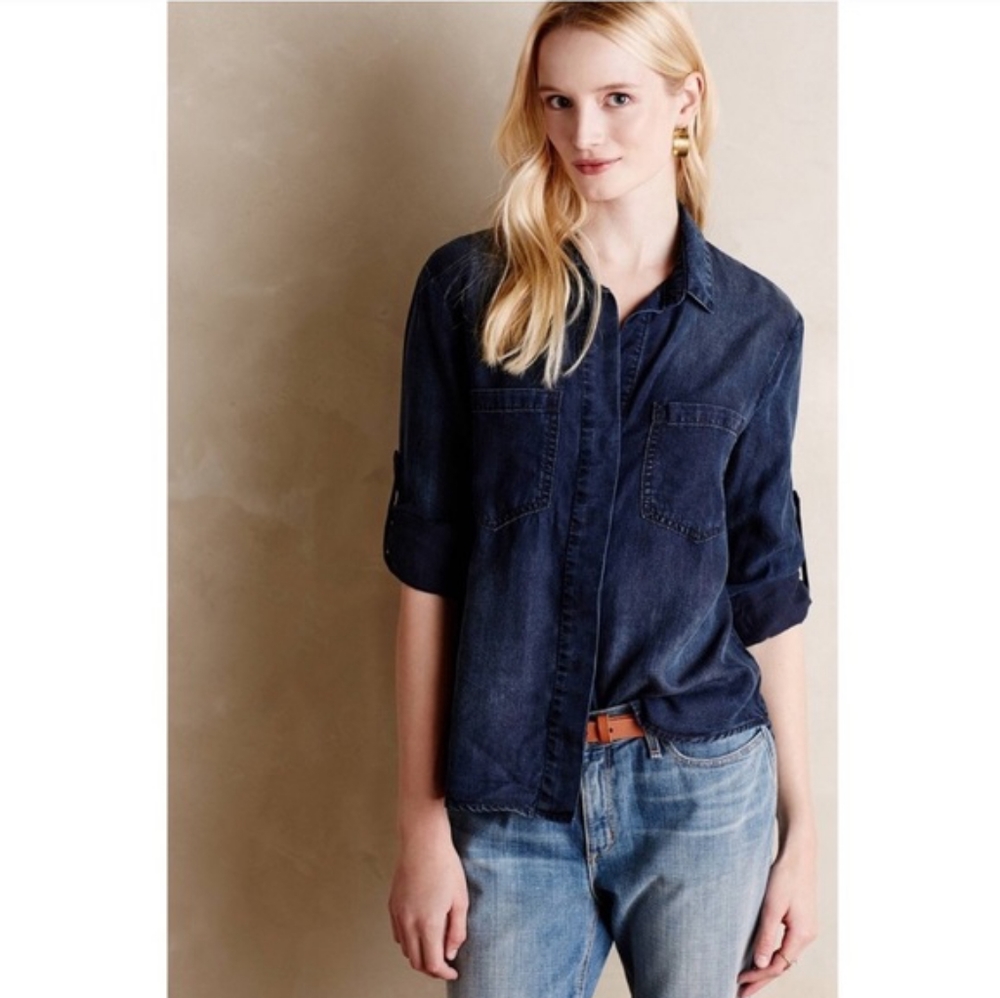 Anthro Cloth & Stone Lauralee Dark Chambray Top